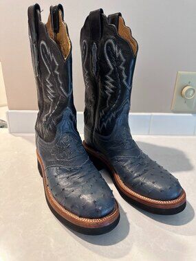 Lucchese Women's Ostrich Denim Boots 8M